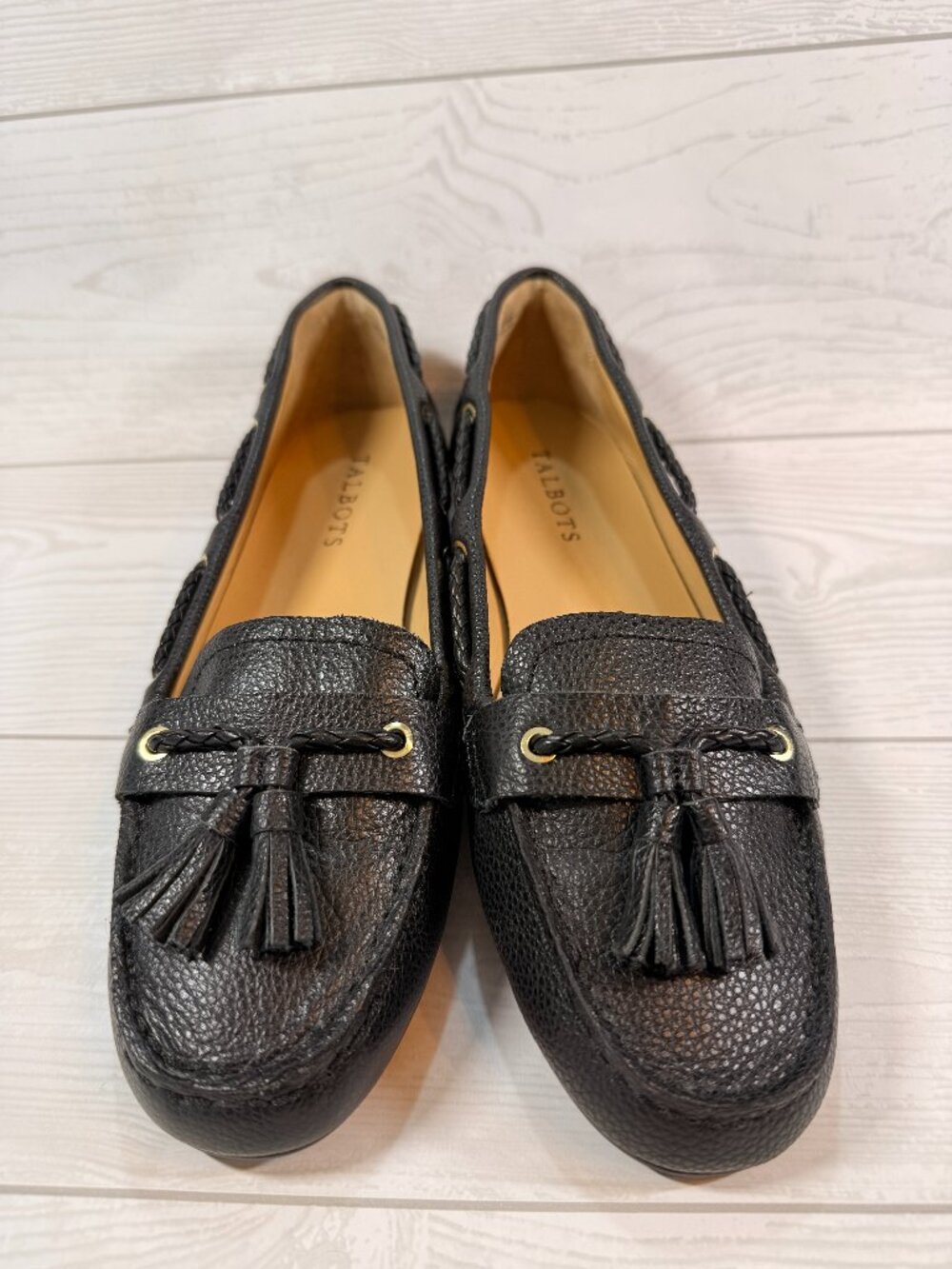 Talbots Black Leather Tassel Driving Loafers Size 8M